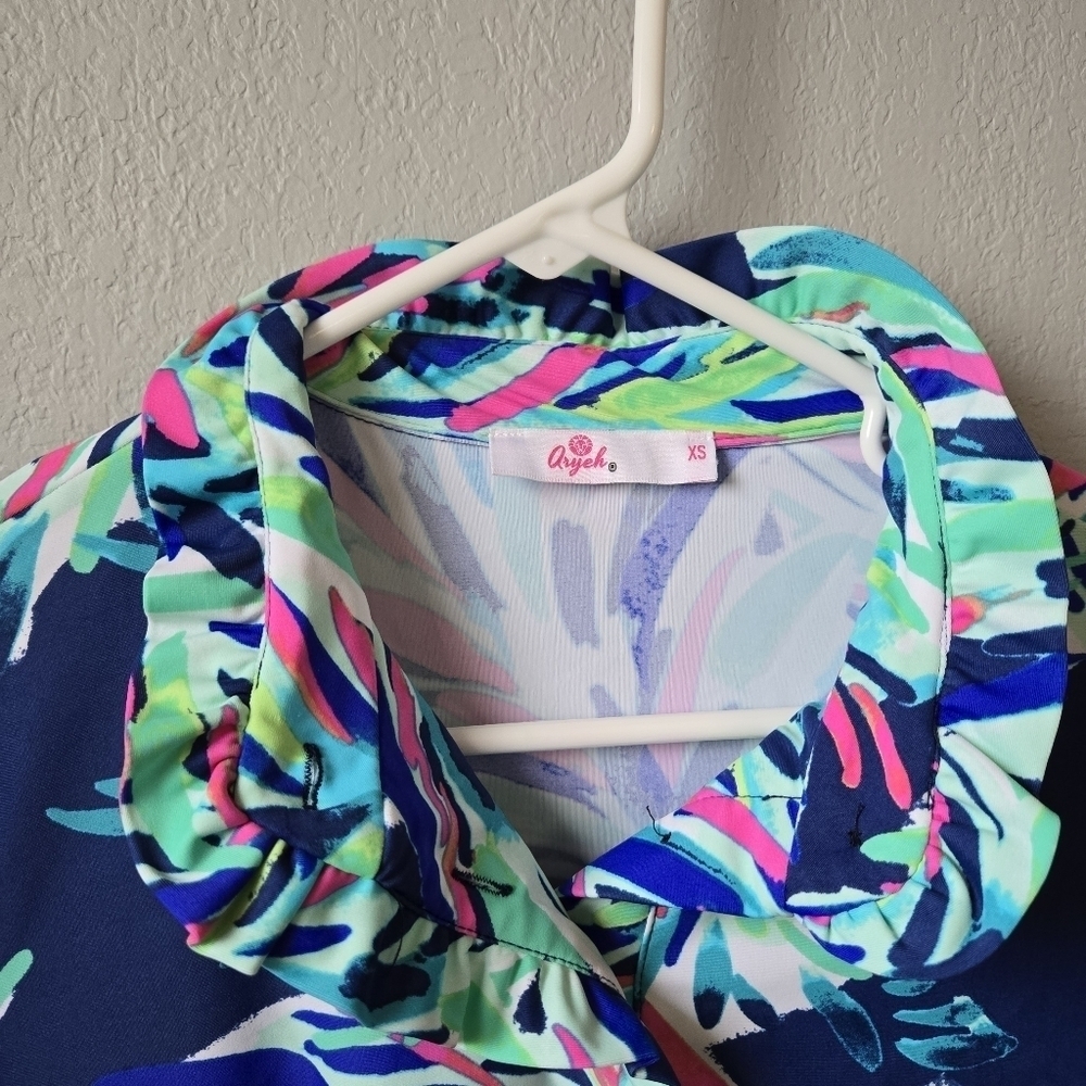 Aryeh XS UPF 50 Colorful Palm Tropical Summer Beach Cruise Dress - Picture 2 of 5